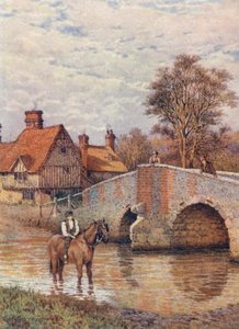 Ponte de Eynsford, no rio Darent (litografia a cores) de William Biscombe Gardner