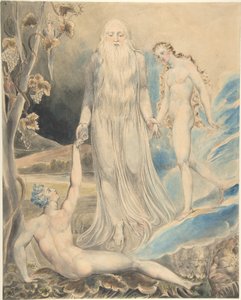 Anjo da Presença Divina a levar Eva até Adão (A Criação de Eva: «E ela será chamada Mulher») (anverso); Esboço da mesma obra (verso) de William Blake