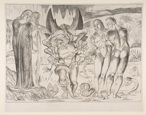 Círculo de Teens: Agnello Brunelleschi atacado por uma serpente de seis pés, de Dan ..., ca. 1825-27. de William Blake