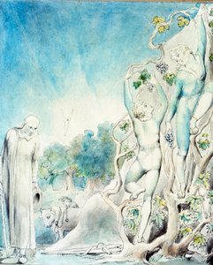 Comus conhece um dos irmãos ocupados colhendo frutas para alimentar Lady. Século XIX (aquarela) de William Blake