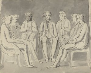 Grupo de Homens Sentados em Círculo [reto] de William Blake