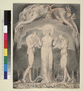 Ilustração 10 do "Paraíso Perdido" de Milton: O julgamento de Adão e Eva: "Assim julgou o homem" de William Blake