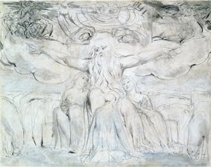 Jó e suas filhas (lápis, caneta e tinta cinza) de William Blake