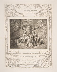 Jó e suas filhas, das Ilustrações do livro de Jó, 1825-26. de William Blake