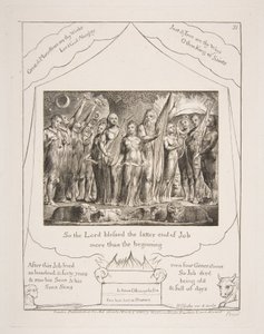 Jó e sua esposa restauraram a Prosperidade, de Ilustrações do Livro de Jó, 1825-26. de William Blake