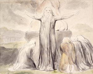 Sacrifício de Jó: E meu servo Jó orará por você (caneta e tinta com aquarela sobre papel) de William Blake