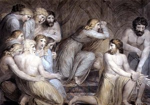 No.0456b Joseph ordenando que Simeon fosse encadernado, placa 2 de "A História de Joseph", c.1785 (caneta e tinta e aquarela sobre lápis sobre papel) de William Blake