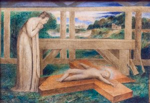 A nossa senhora adorando o menino Jesus adormecido numa cruz, cerca de 1799-1800 (tempera sobre tela) de William Blake