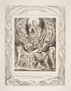 Satanás indo adiante da presença do Senhor, das Ilustrações do Livro de Jó, 1825-26. de William Blake