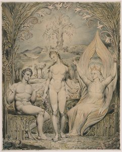 O arcanjo Rafael com Adão e Eva (ilustração do paraíso perdido de Milton) de William Blake