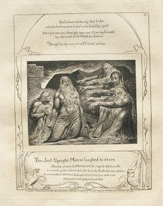 O Livro de Jó: Pl. 10, o homem justo ereto é ridicularizado de William Blake