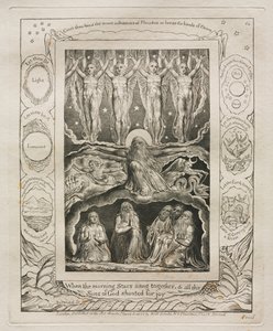 O Livro de Jó: Pl. 14, Quando as estrelas da manhã cantavam juntas, e todos os / Filhos de Deus gritavam de alegria de William Blake