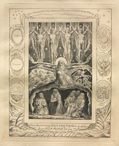 O Livro de Jó: Pl. 14, Quando as estrelas da manhã cantavam juntas, e todos os / Filhos de Deus gritavam de alegria de William Blake