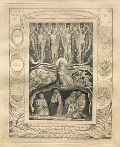 O Livro de Jó: Pl. 14, Quando as estrelas da manhã cantaram juntas, e todos os filhos de Deus ..., 1825. de William Blake