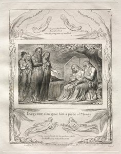 O Livro de Jó: Pl. 19, Cada um também lhe deu um pedaço de dinheiro de William Blake