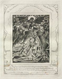 O Livro de Jó: Pl. 3, teus filhos e tuas filhas estavam comendo e bebendo vinho ..., 1825. de William Blake