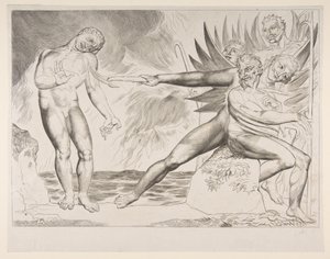 O círculo de funcionários corruptos: os demônios atormentam Ciampolo, de Dantes Infer ..., ca. 1825-27. de William Blake