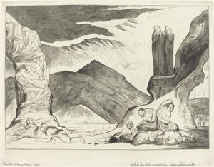 O Círculo dos Falsificadores; Dante e Virgil cobrindo seus narizes por causa do fedor de William Blake