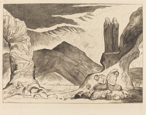 O Círculo dos Falsificadores: Dante e Virgílio Cobrindo o Nariz por causa do st de William Blake