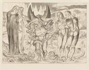 O Círculo dos Ladrões; Agnolo Brunelleschi atacado por uma serpente de seis pés de William Blake