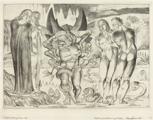 O Círculo dos Ladrões, Agnolo Brunelleschi Atacado por uma Serpente de Seis Pés, 1827. de William Blake