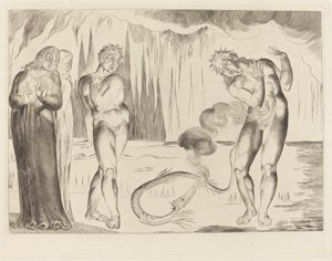 O Círculo dos Ladrões; Buoso Donati Atacado pela Serpente de William Blake