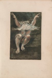 O Primeiro Livro de Urizen, pl.7 (Um homem nu com uma barba branca flutuante que parece estar subindo em águas profundas) 1794 (cor impressa relevo gravura com wc) de William Blake
