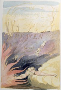 O casamento do céu e do inferno; página de rosto, 1790-93 (gravura em relevo colorido com wc) de William Blake