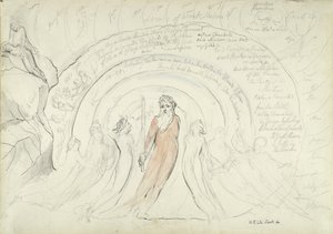 As Sombras de Homero e outros Poetas da Antiguidade, ilustração para a Divina Comédia de Dante Alighieri, 1824-27 (caneta e tinta com wc sobre lápis e giz sobre papel) de William Blake