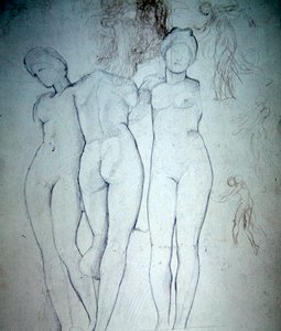 Três Nus (lápis sobre papel) de William Blake Richmond