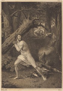 Orlando em fúria rasgando árvores de William Blake after Thomas Stothard