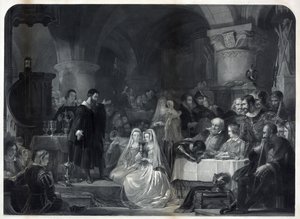 John Knox administrando a primeira Comunhão Protestante, pub. 1849 de William Bonner