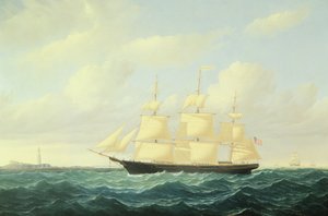 Navio clipper "Dashing Wave" ao largo do farol de Boston de William Bradford