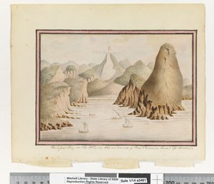 Em frente, p. 38. Baía fortificada no lado oeste da entrada da Costa do Rio de Janeiro, c.1802 (aquarela)