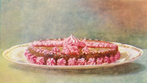 Bolo de café com creme de framboesa (litografia a cores)