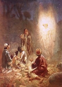 Um anjo anunciando aos pastores de Belém o nascimento de Jesus