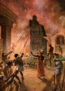 Rei Josias limpando a terra dos ídolos. - Bíblia de William Brassey Hole