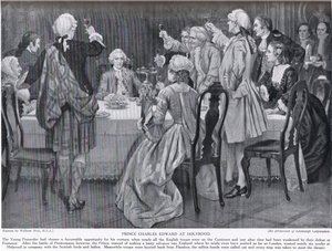 Príncipe Charles Edward em Holyrood, ilustração da "História da nação britânica" de Hutchinson, c.1923 de William Brassey Hole