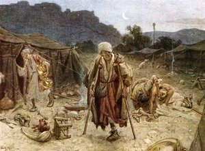 Os quatro leprosos saqueando o acampamento dos sírios. - Bíblia de William Brassey Hole