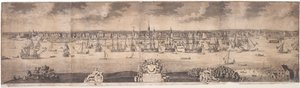 Uma Prospecta Sul da Cidade Ye Florescente de Nova York na Província de Nova York na América, gravada por John Harris, 1717-18
