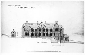West Elevation - St. Michael&39;s Home, Cheddar, antes de 1878 (tinta preta, lápis e wc no papel)