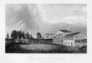 Vista interior do Astleys Amphitheatre em Londres como apareceu em 1777, 1840.