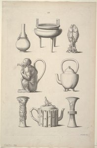 Desenhos para Louça, Placa XV de Desenhos de Construções Chinesas, Móveis, Vestidos, Máquinas e Utensílios.