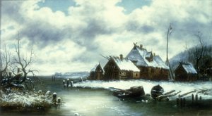Cena de neve de inverno (óleo sobre tela)