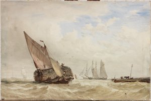 O Hayboat (aquarela, bodycolour e riscar no cartão) de Clarkson Frederick Stanfield
