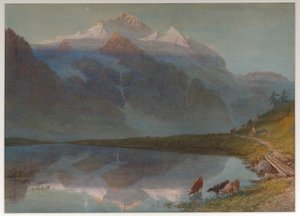 Cena de montanha - Jungfrau (aguarela) de William Collingwood