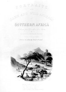 Título de &39;Retratos ou o jogo e animais selvagens da África Austral&39; por Harris, gravado por Frank Howard, publicado em 1840
