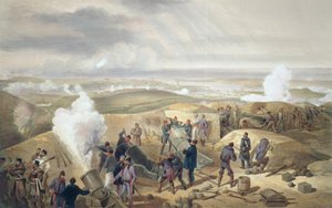 Um dia quente nas baterias, placa de "o assento da guerra no leste", bar. por Paul e Dominic Colnaghi und Co., 1856 de William Crimea Simpson