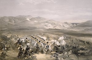 Carga da Brigada de Cavalaria Pesada na Batalha de Balaclava em 25 de outubro de 1854, gravada por E. Walker, pub. 1855 de William Crimea Simpson