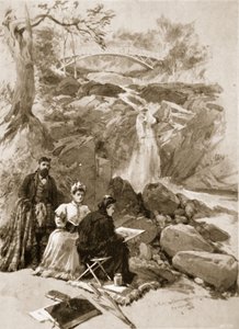 Rainha Vitória como artista: Sua Majestade esboçando as quedas de Garrawalt, Braemar de William Crimea Simpson